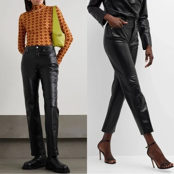 NEW NANUSHKA Vinni 90s High Rise Vegan Faux Leather Straight Leg‎ Ankle Pants L - Picture 2 of 16